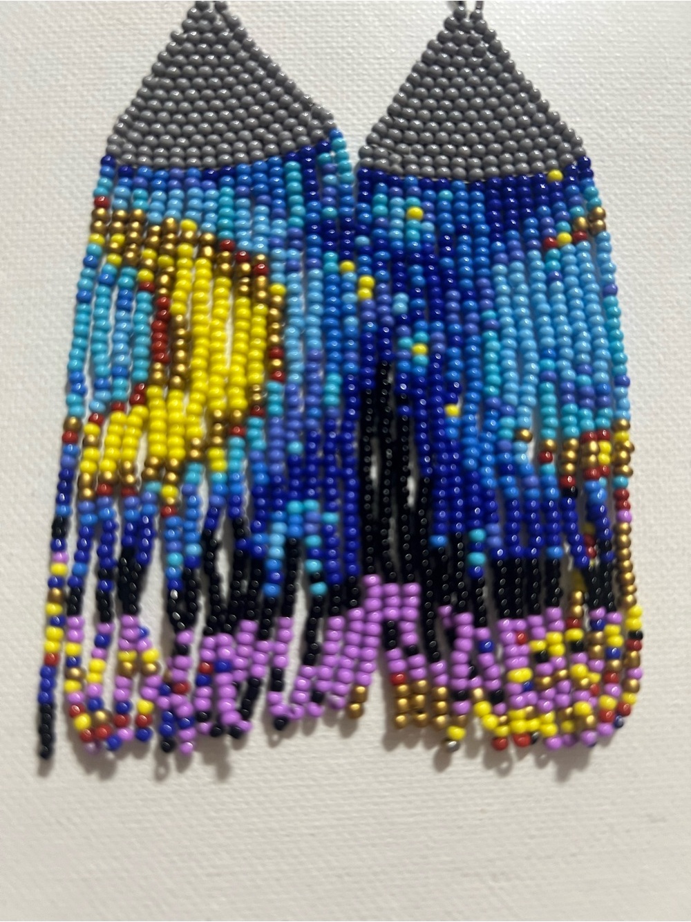 Vibrant Beaded Fringe Earrings in Blue, Yellow & Purple